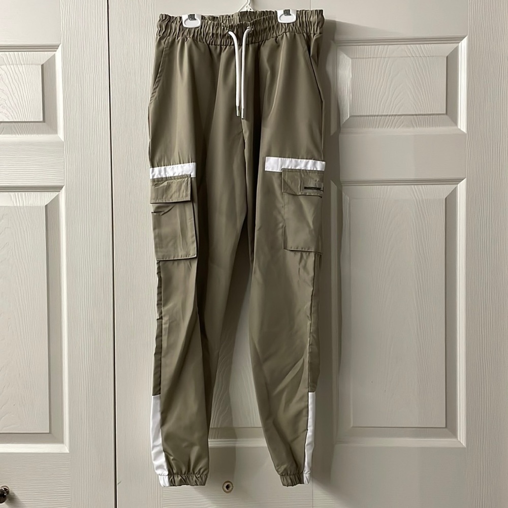 Tan boohooman parachute pants/joggers